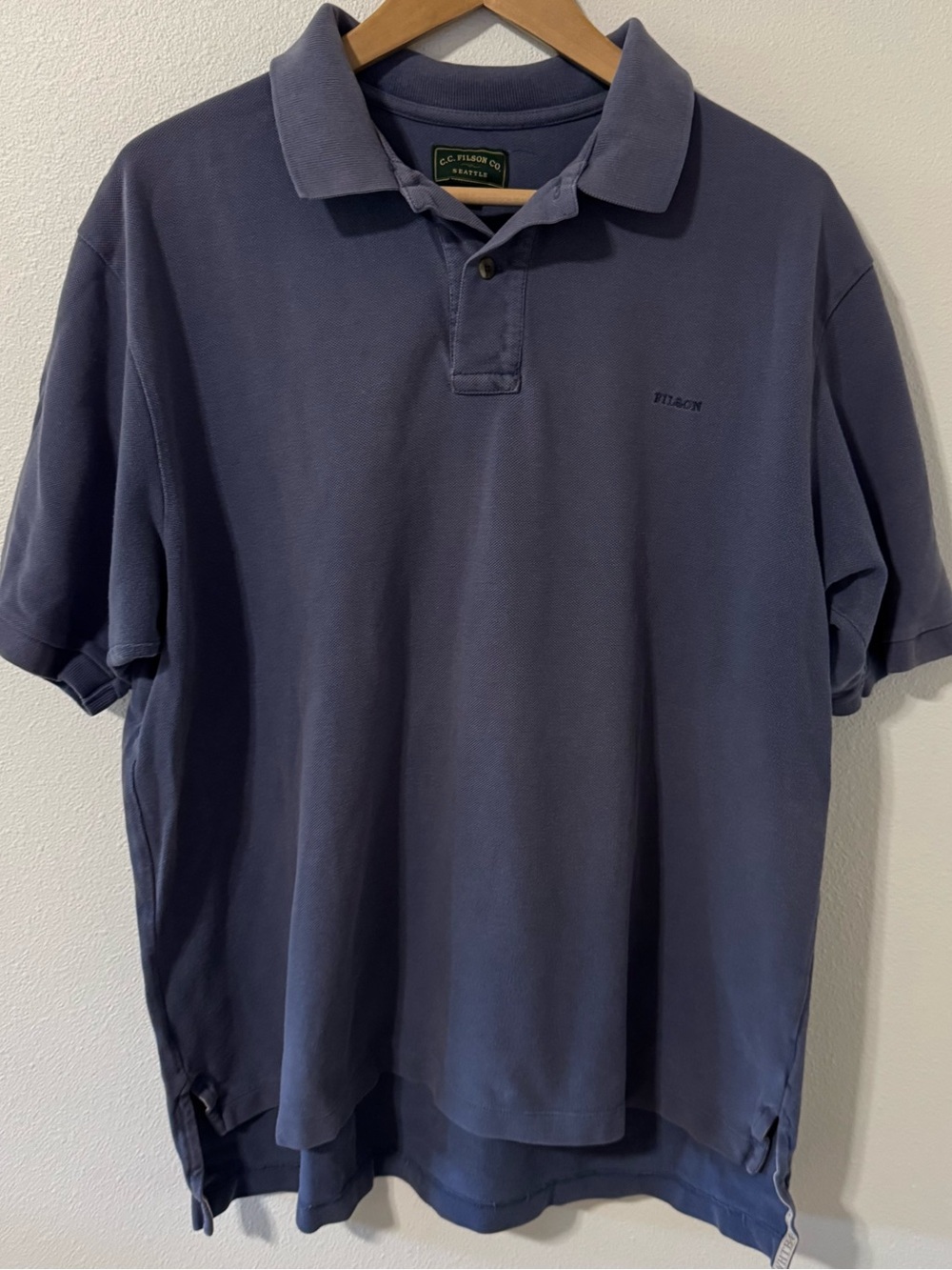 Vintage Filson Classic Short Sleeve Polo Blue Embroidered Logo Preppy X-Large